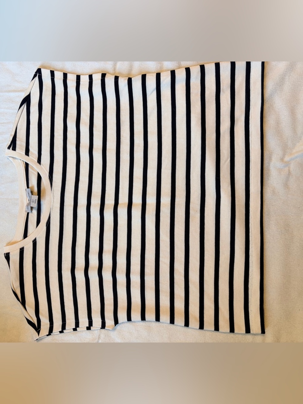 Martha Stewart Cream and Black Striped Crewneck Top